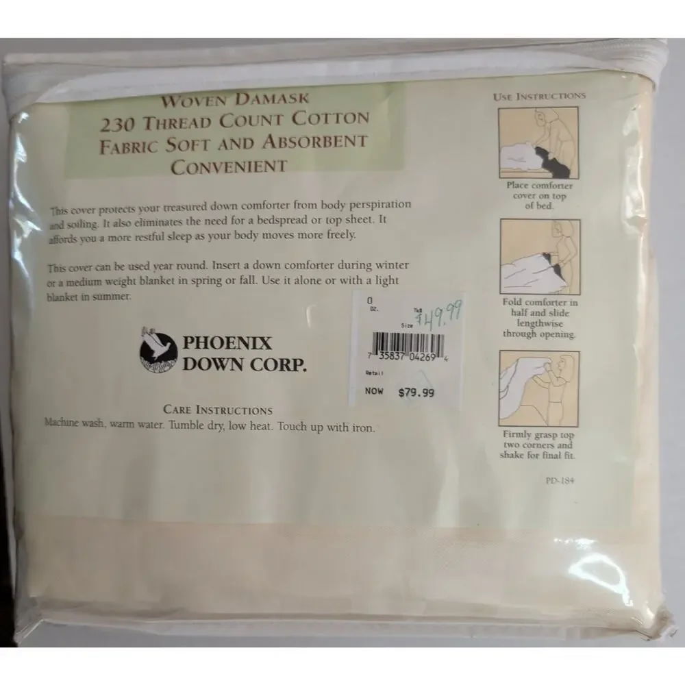Harvard Square Woven Damask Cotton Duvet Set King Cream 230 Thread Count 3 Shams